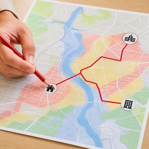 通学路と勤務先（あわせて調べる）を表す画像