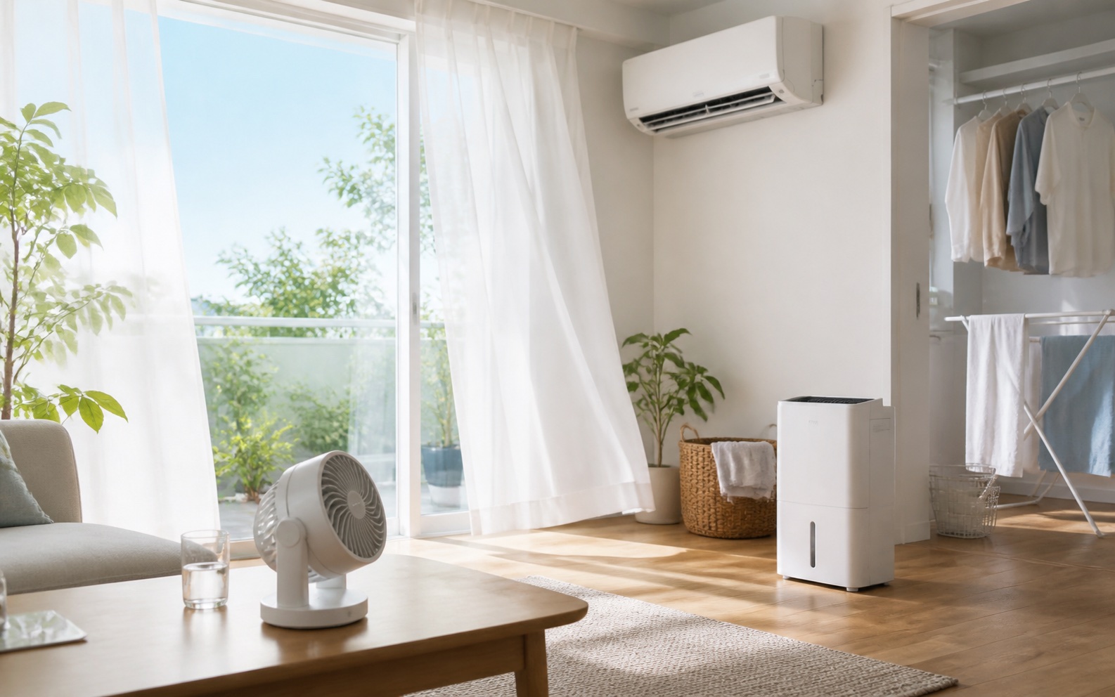 エアコン・扇風機・除湿機など夏家電のある明るい部屋